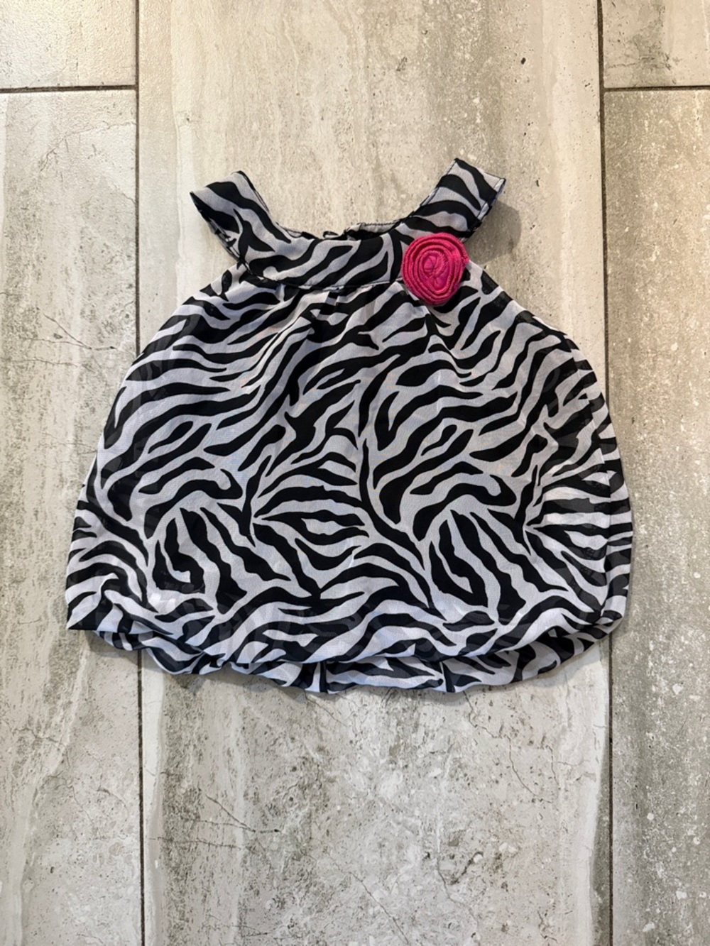 healthtex Black and White Zebra Print Bubble Skirt Dress with Pink Flower Accent